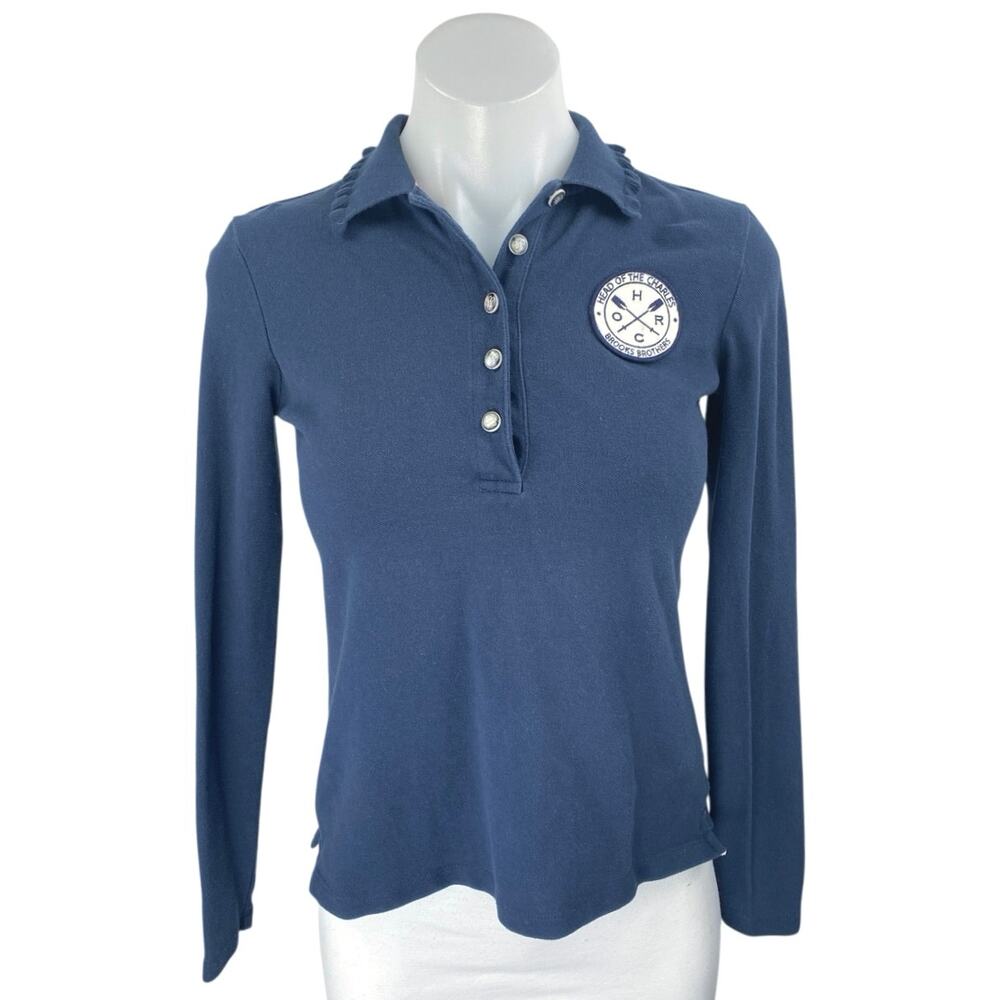 Brooks Brothers Head of Charles Blue Long Sleeve Collar Button Polo Shirt Top XS